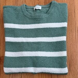 Sézane October Edition Stylish Green and White Striped Knit Top. XXL